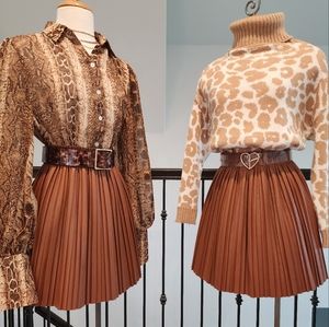 Pleated faux leather Paperbag waist skirt